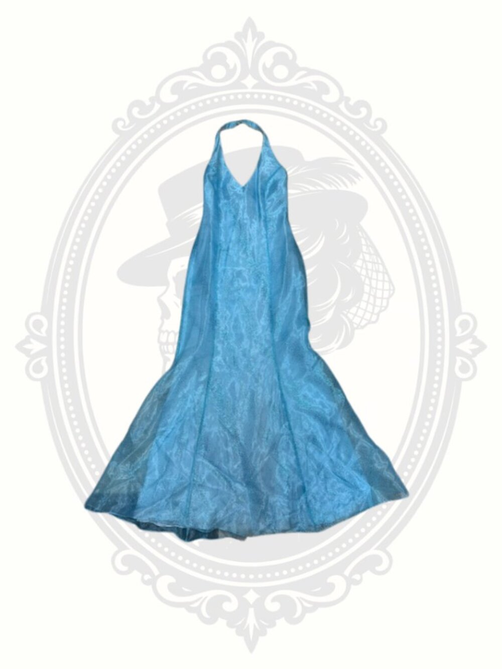 Water Signs Aqua Blue Halter Formal Gown Lace Up Back Prom Dress Size 9/10 USA